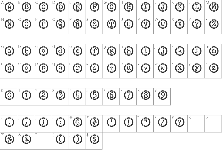 SBC Type Keys font character map preview