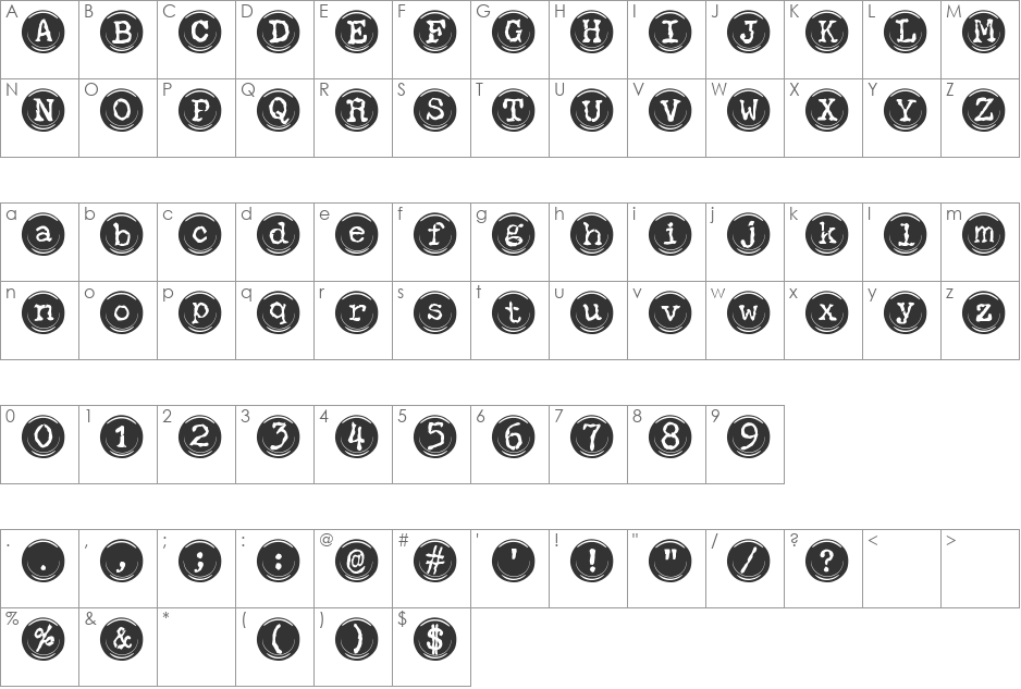 SBC Type Keys Black font character map preview
