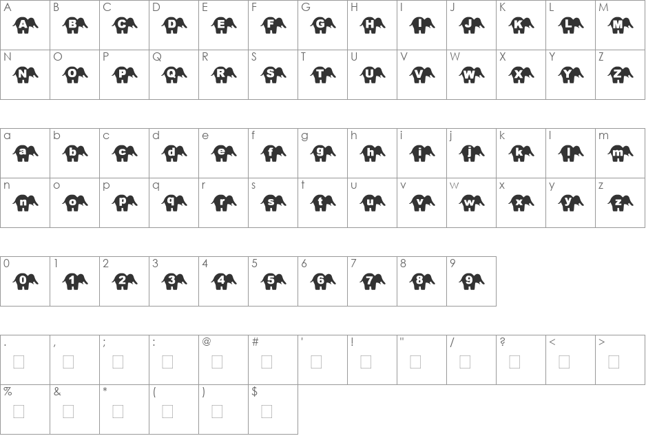 sbelephant font character map preview