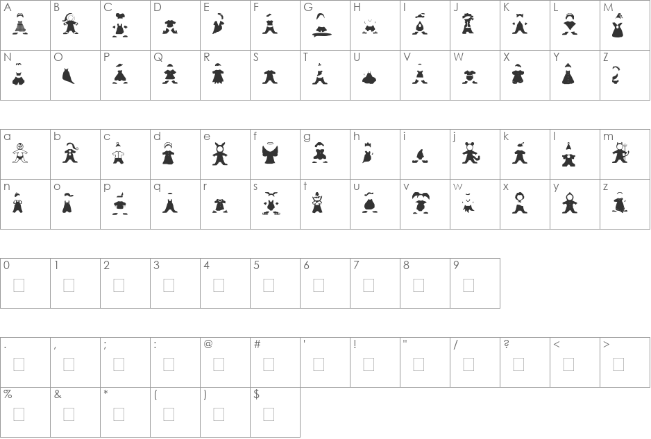 sbnetbaby font character map preview