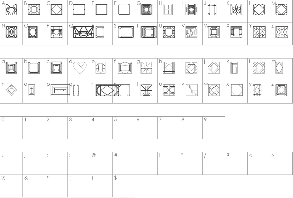 SC Stained Glass font character map preview