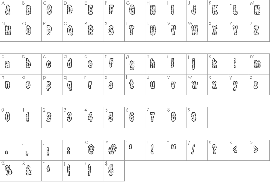 Scab font character map preview