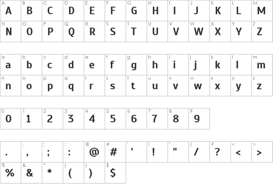 Scada font character map preview