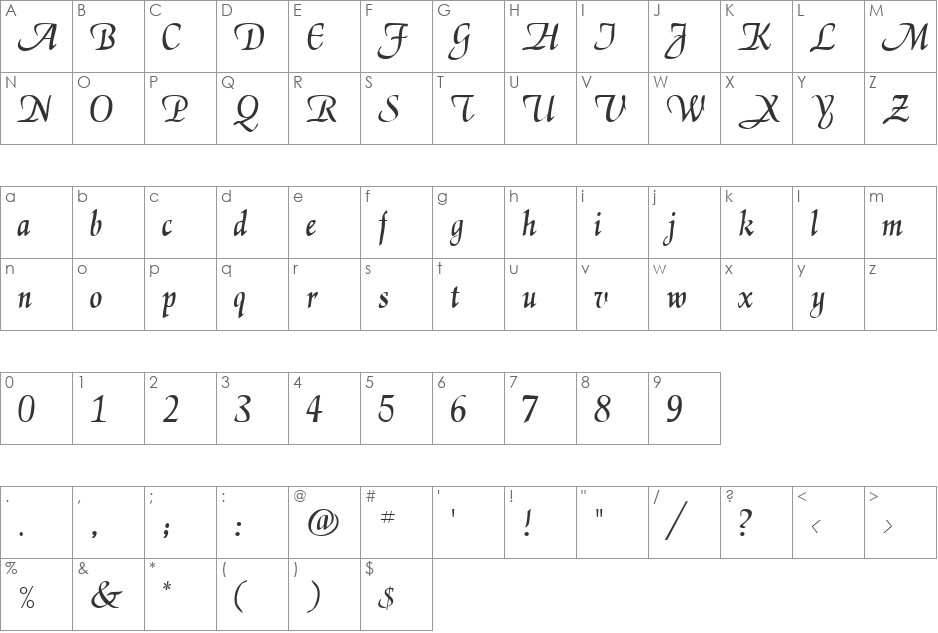 ScalaSSK font character map preview