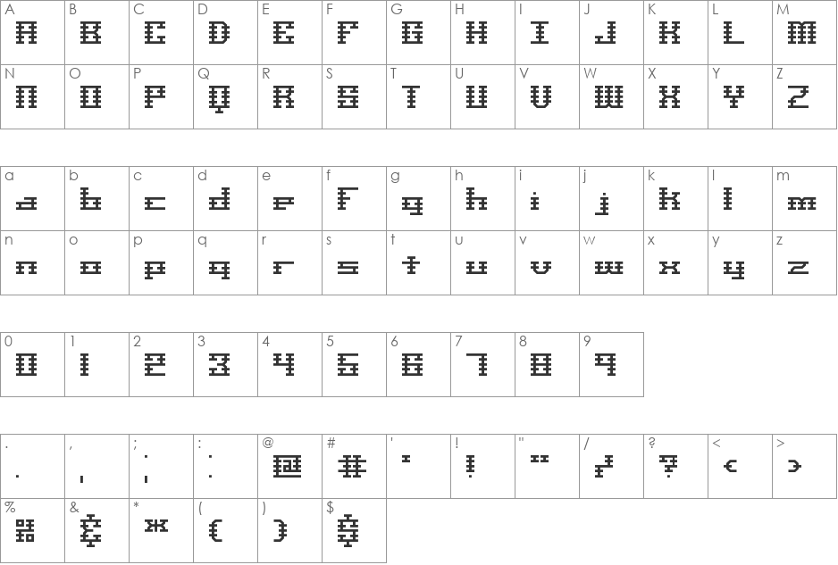 Scalelines Maze BRK font character map preview