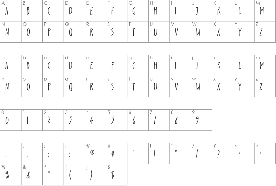 Scamp FB Regular font character map preview