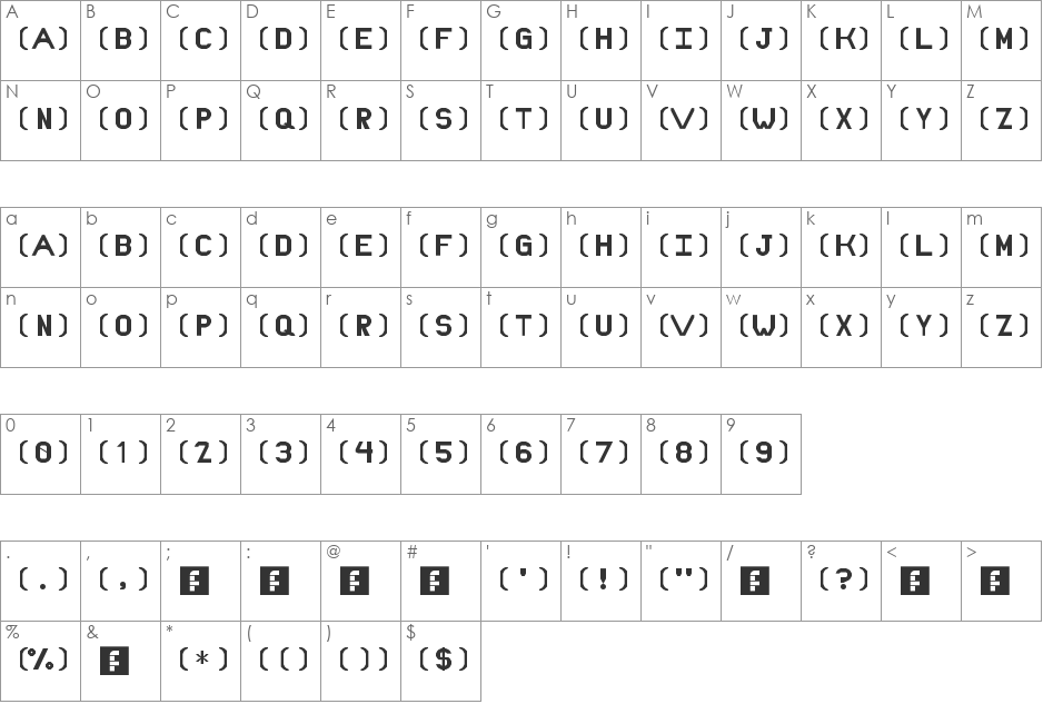 SCANTRON FULL font character map preview