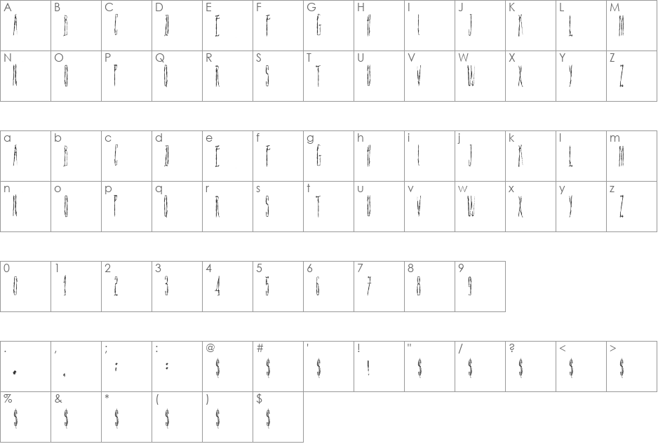 Scar Bleed font character map preview