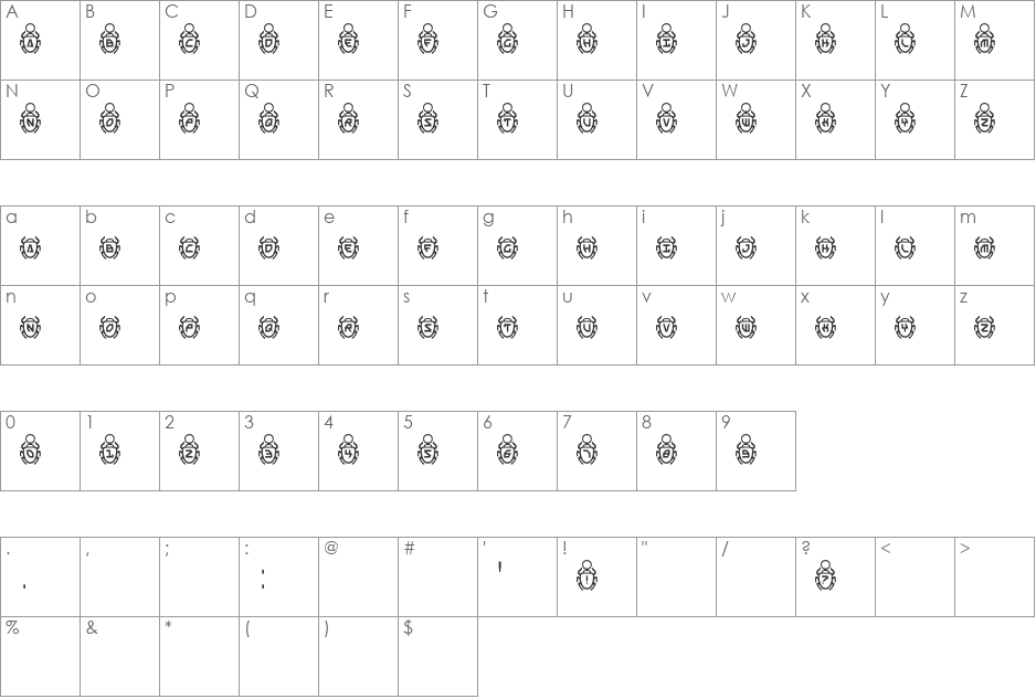 Scarab font character map preview