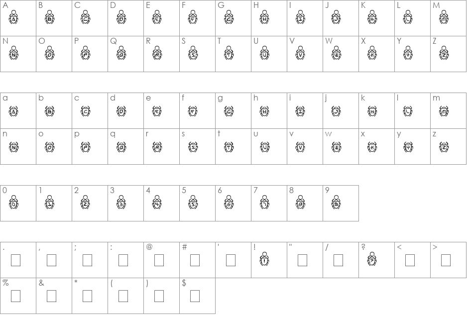 Scarab Border font character map preview