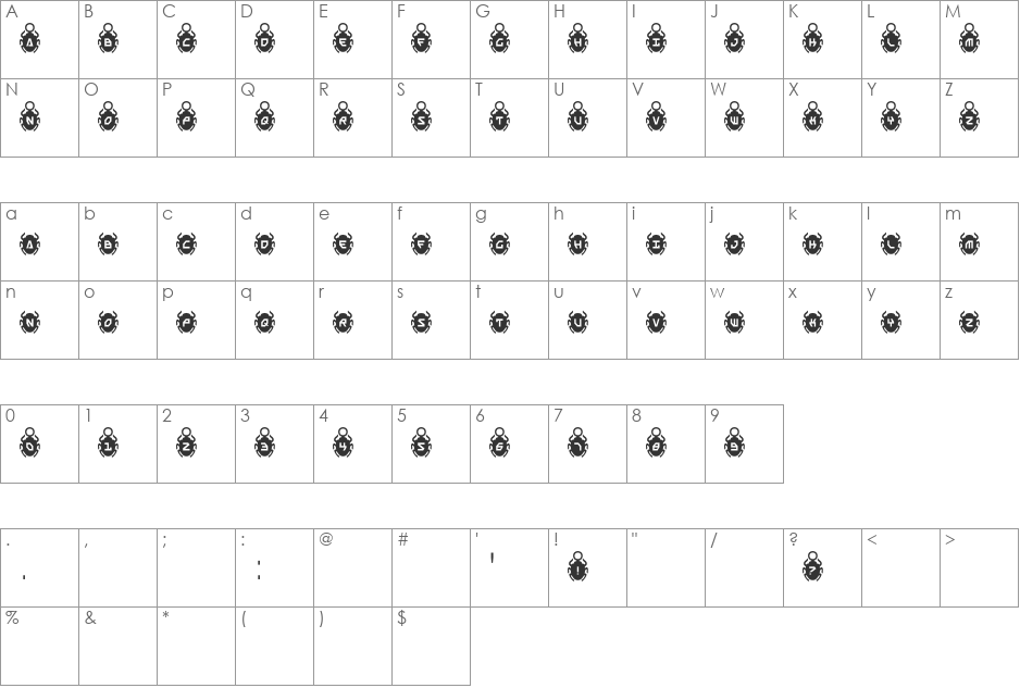 Scarab Solid font character map preview