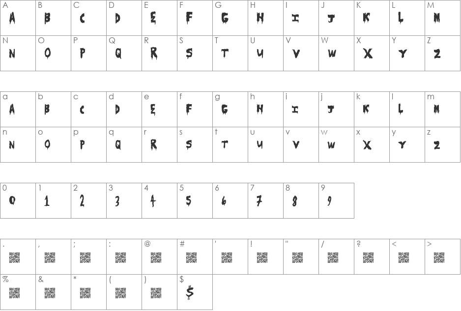 ScareCamp font character map preview