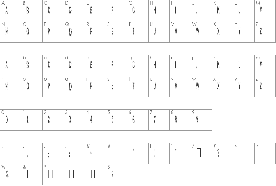 ScaredyCat font character map preview