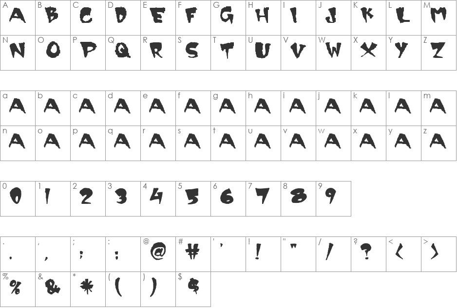 scary font character map preview