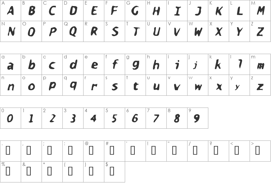 Scary Monsters font character map preview