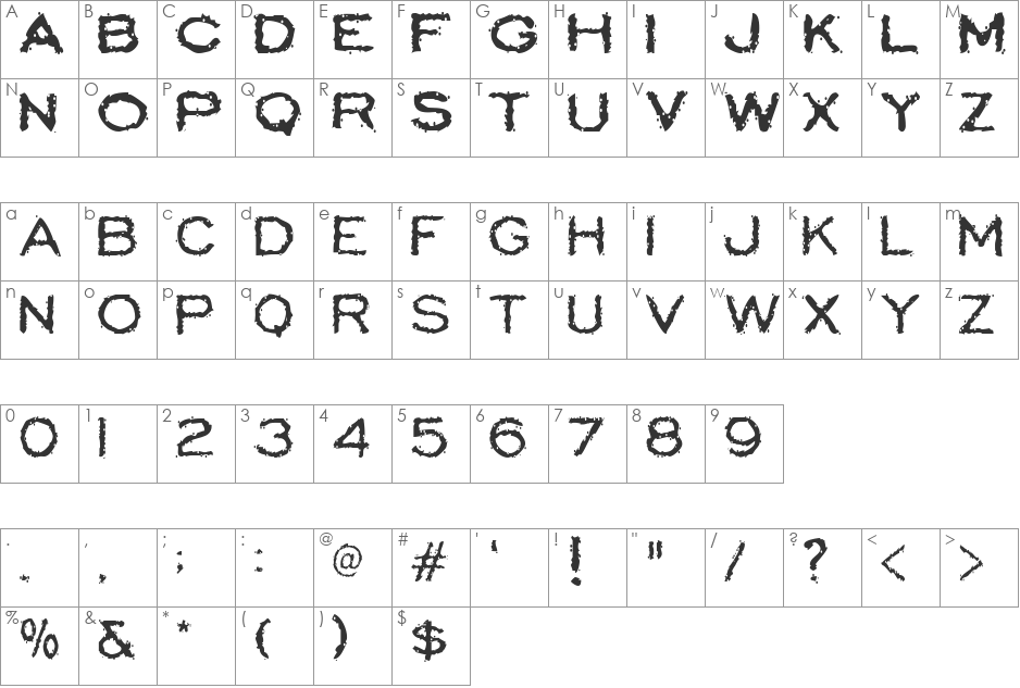 Scatterbrained Restrained font character map preview