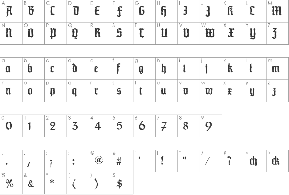 SchaftstiefelKaputt font character map preview