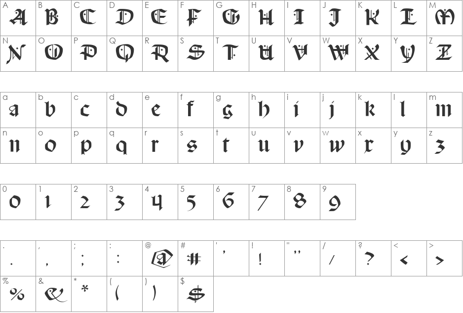 Schampel font character map preview