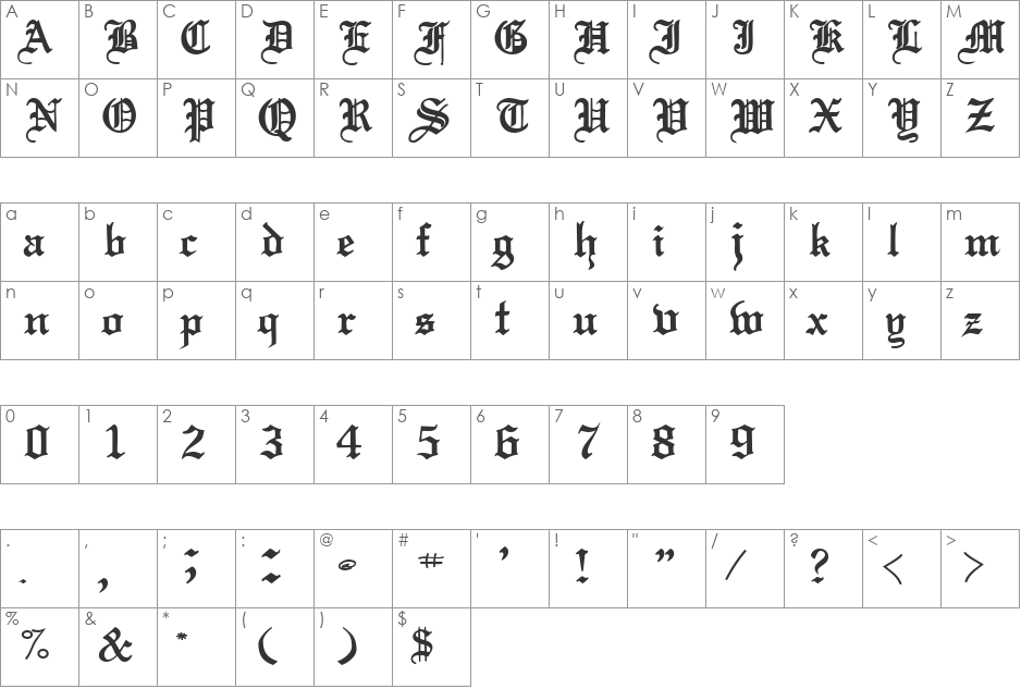 SchamSSK font character map preview