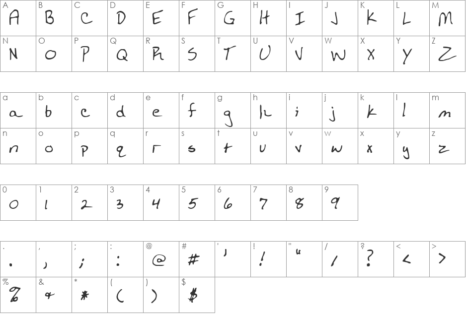 Schaun font character map preview