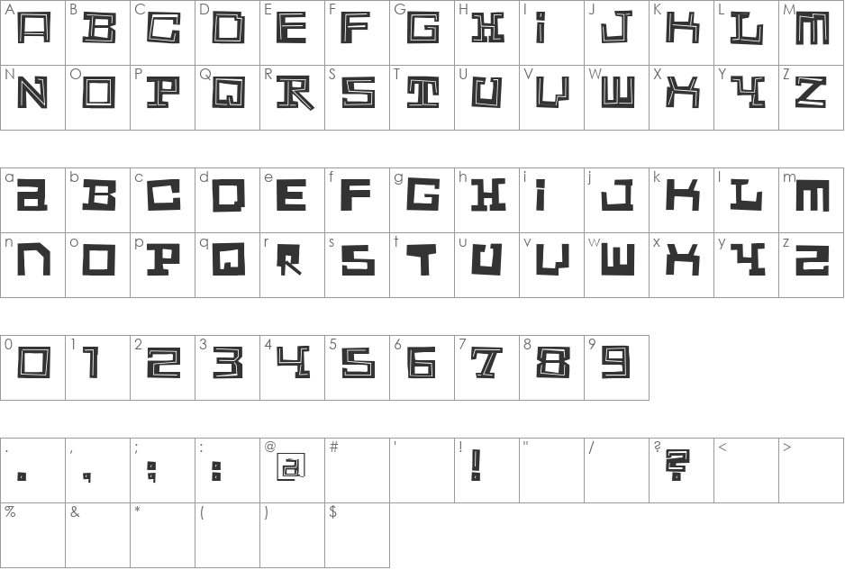 Scherenschnitt font character map preview