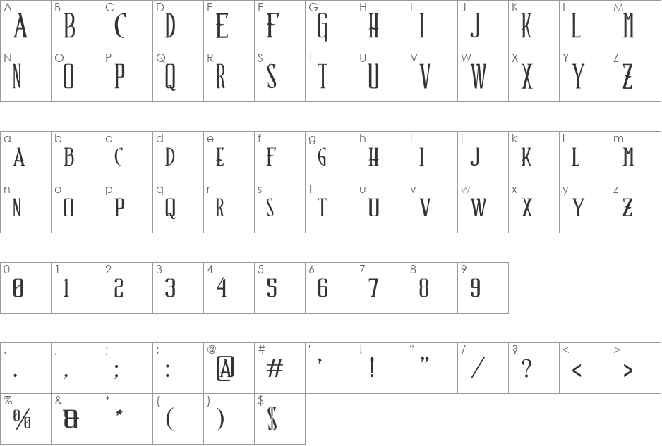 Schindler?s Font font character map preview