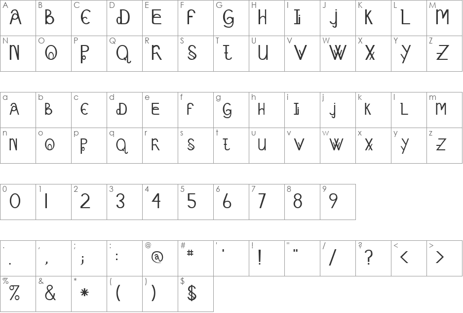 Schizcase font character map preview