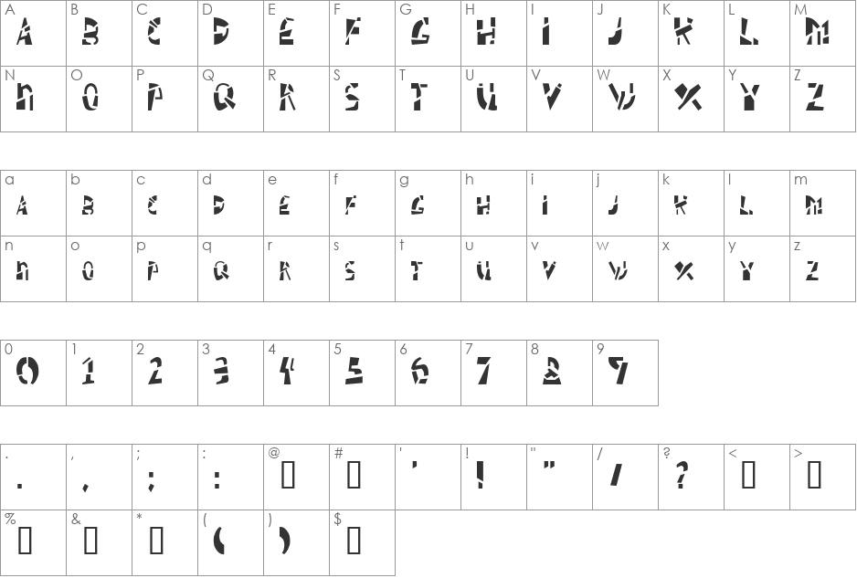 Schizm font character map preview
