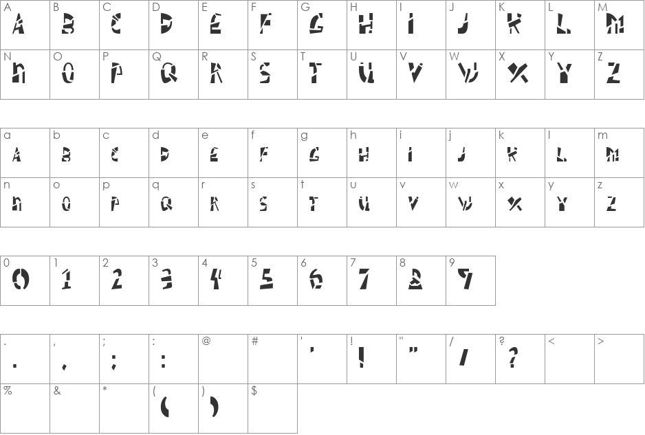 Schizm AOE font character map preview