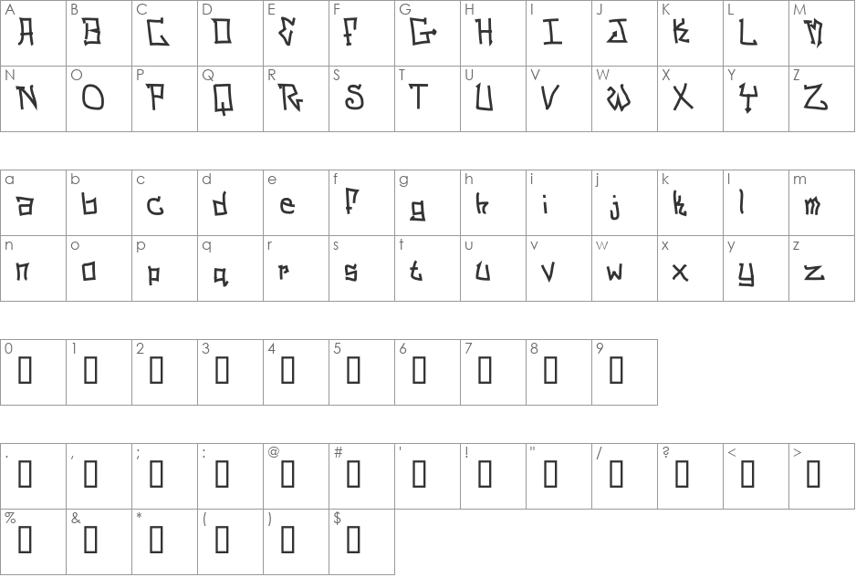 Schizophrenia G font character map preview