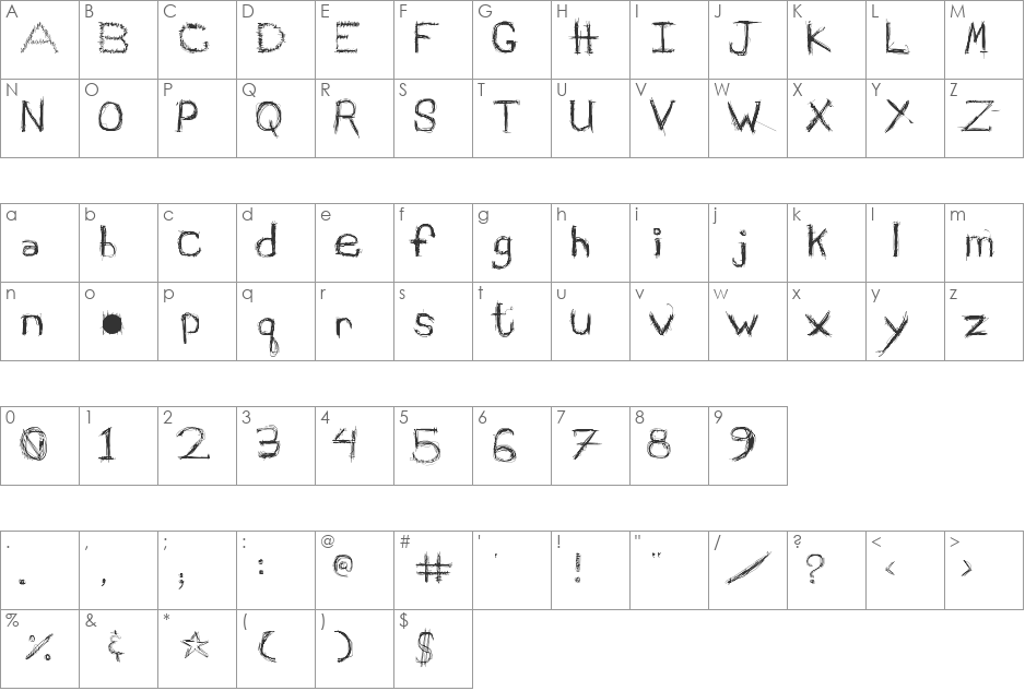 schizophrenia Queue font character map preview
