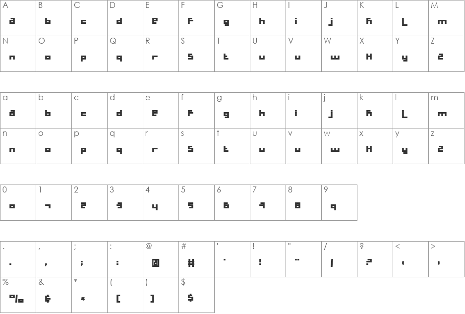 Schleepy font character map preview