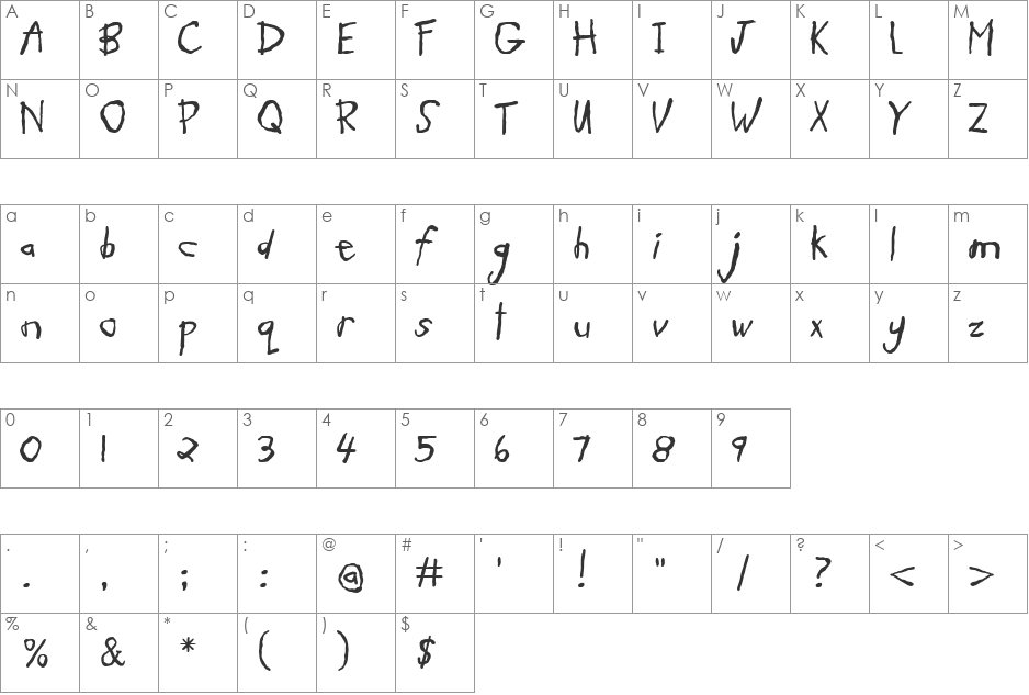 Schlub font character map preview