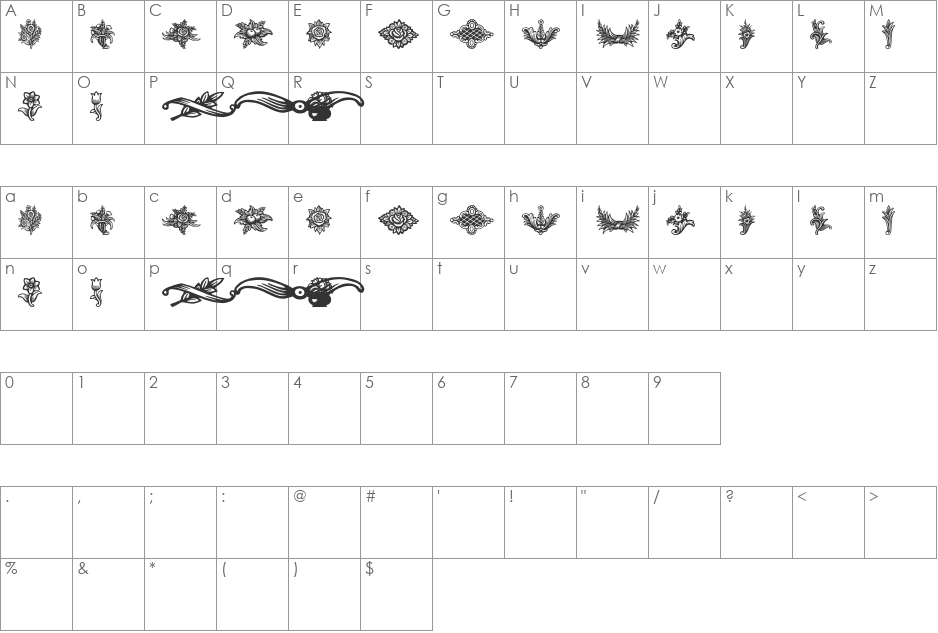 schluss-Vignetten font character map preview