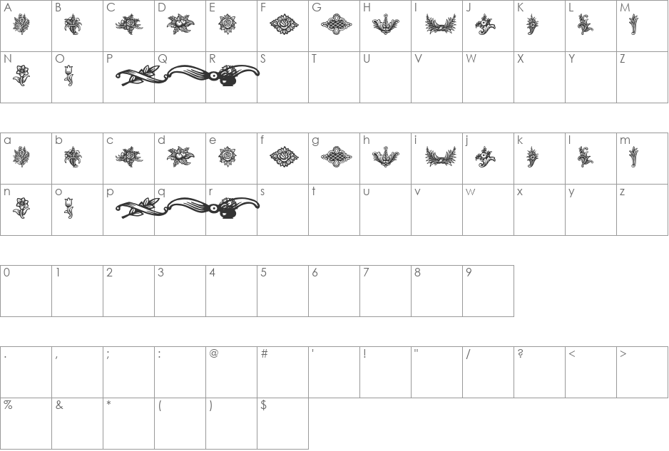 Schluss-Vignetten font character map preview