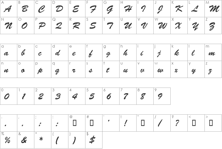 BarcBrushDB font character map preview