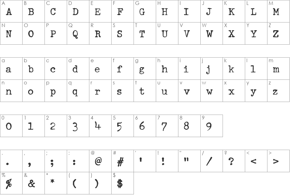 SchmutzICG font character map preview