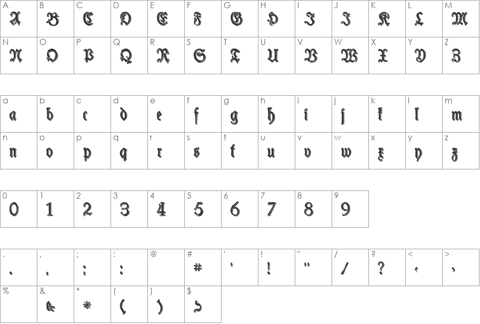 Schneider Buch Deutsch Shadow Two font character map preview