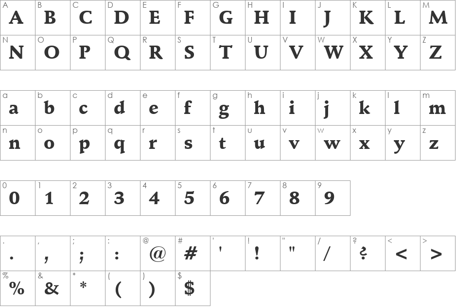 Schneidler Blk BT font character map preview