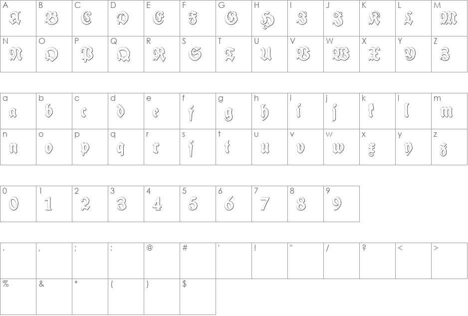 Schneidler Halb Fette Beveled font character map preview