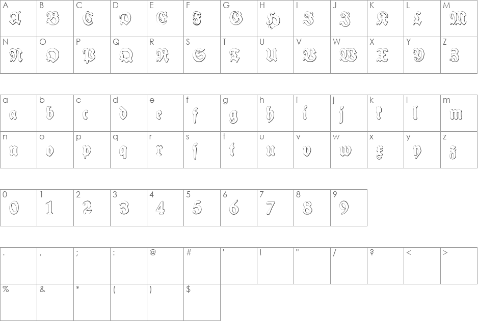 Schneidler Halb Fette Trash font character map preview