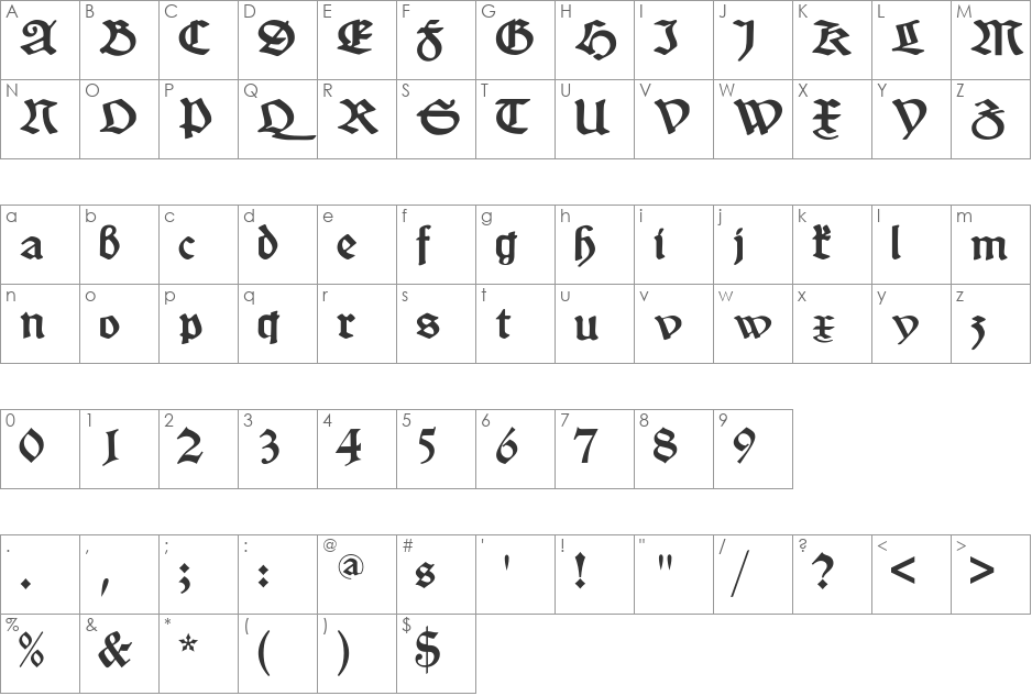 SchneidlerSchwabacher font character map preview