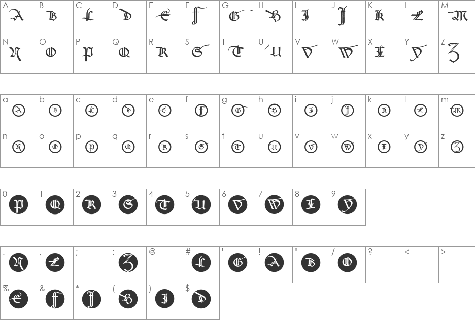 SchneidlerSchwabachInitials font character map preview