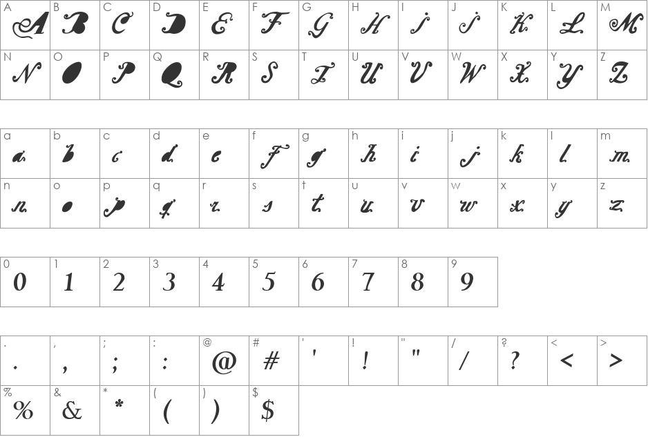 Barcelona Mon Amour font character map preview