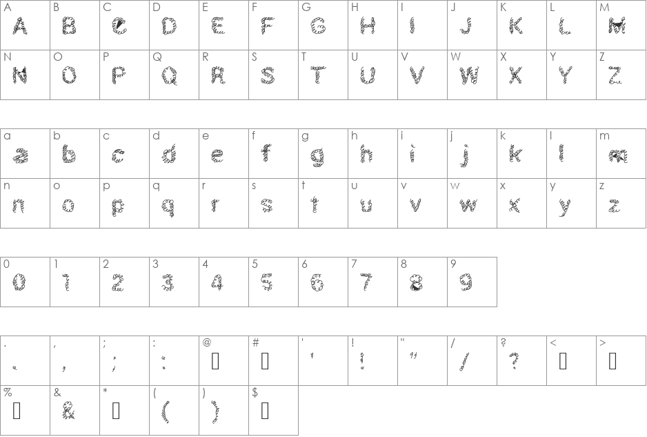 schnoodle font character map preview