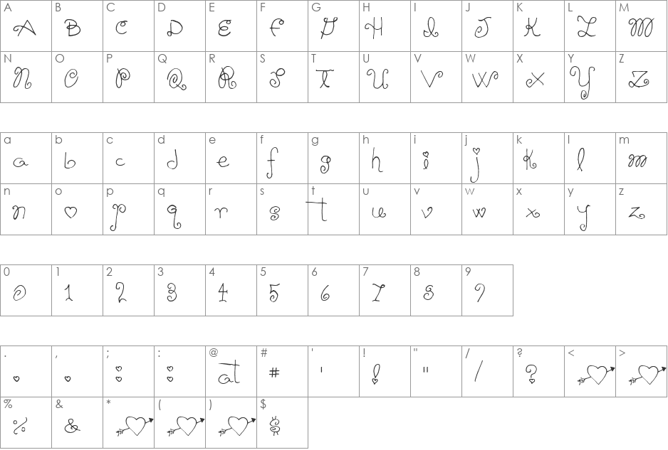 Schnookums font character map preview