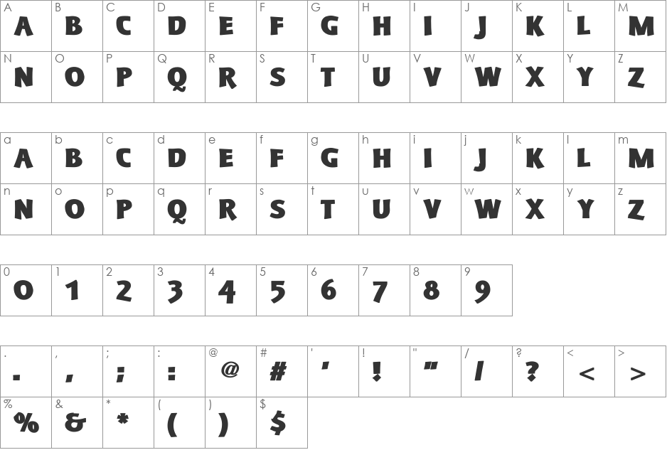Schonan-Black font character map preview