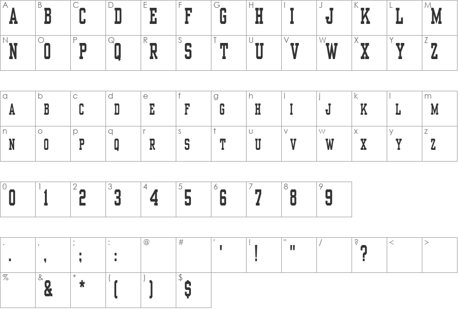 School font character map preview