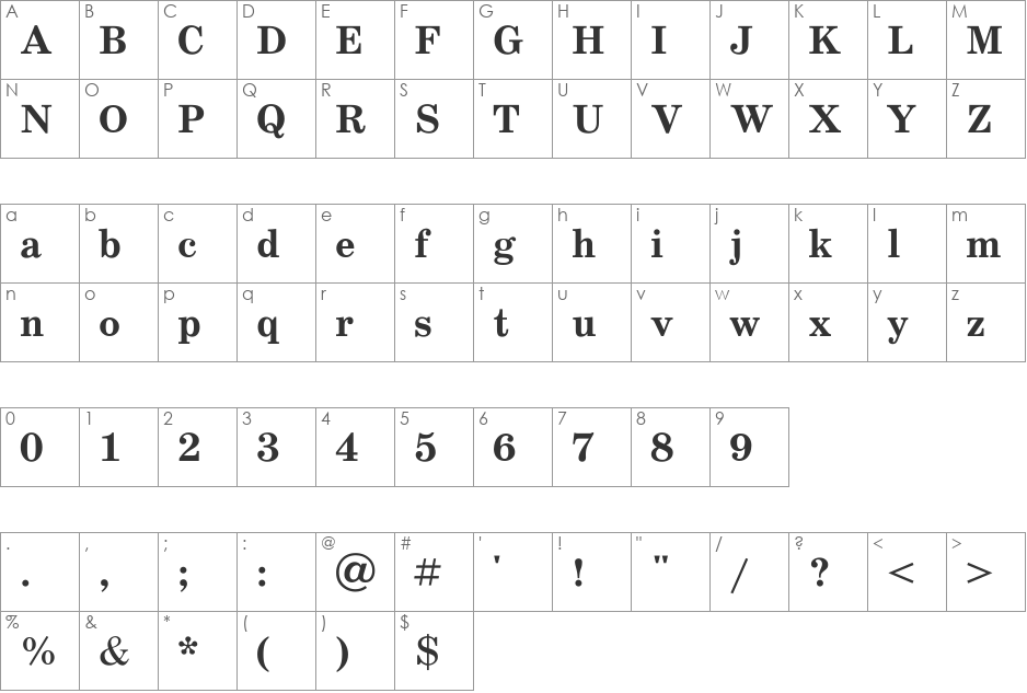 SchoolBookAC font character map preview