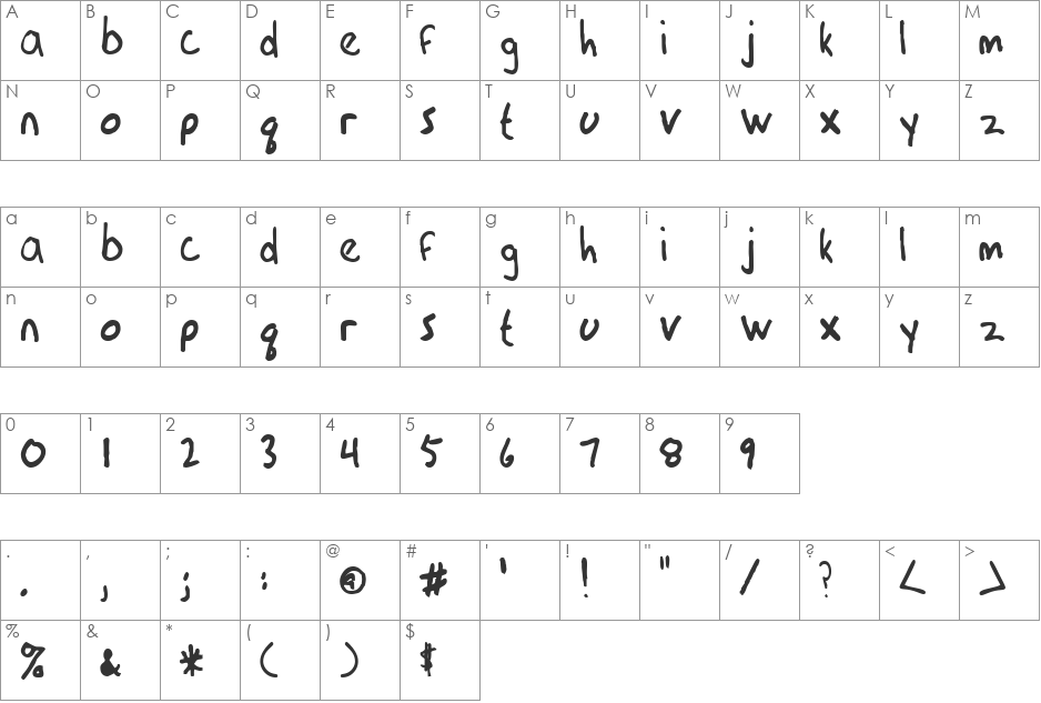 Schoolboy font character map preview